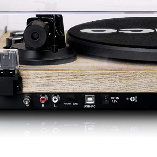 Lenco LBT 188 Plattenspieler   Bluetooth Plattenspieler   Riemenantrieb   2 Geschwindigkeiten 33 u. 45 U/min   Anti Skating   Vinyl zu MP3 digitalisieren   braun kiefer