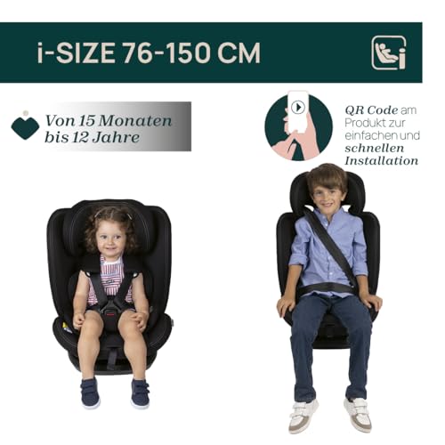 Chicco Kindersitz Mokita I Size, mit Isofix System, für Kinder zwischen 76 und 150 cm Körpergröße, verwendbar ab 15 Monaten, inklusive Einsatz, Schwarz