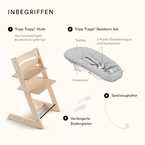 Tripp Trapp Stuhl von Stokke (Hazy Grey) mit Newborn Set (Grey)   Für Neugeborene bis zu 9 kg   Gemütlich, sicher &amp; einfach zu verwenden
