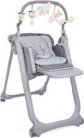 CHICCO HOCHSTUHL POLLY MAGIC RELAX   inkl. Sitzverkleinerer und Spielbogen, geeignet ab der Geburt, 4 Rollen, 8fach höhenverstellbar. Made in Italy. GRAPHITE
