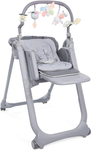 CHICCO HOCHSTUHL POLLY MAGIC RELAX   inkl. Sitzverkleinerer und Spielbogen, geeignet ab der Geburt, 4 Rollen, 8fach höhenverstellbar. Made in Italy. GRAPHITE