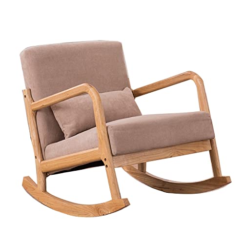 Rocking Chairs,solid wood rocking chair,kleiner schaukelstuhl balkon,Hochdicker Schaukelstuhl mit weichem Sitz und Kissen für den Innenbereich, Veranda, Garten, Garten, Terrasse, Balkon ( Color : Dark