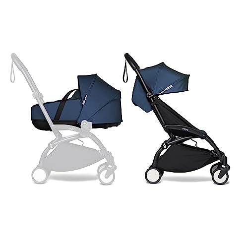 BABYZEN YOYO2 Kompletter Kinderwagen   Inklusive YOYO Liegewanne (Navy Blue), Kinderwagengestell (Black) &amp; 6  Textilset (Air France Blue)   für Kleinkinder bis 22 kg