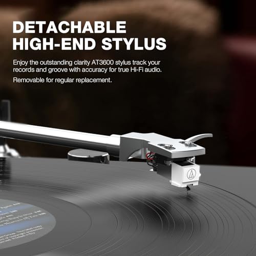 Plattenspieler Bluetooth mit Riemenantrieb Vinyl Schallplattenspieler 2 Geschwindigkeiten 33 oder 45 U/min mit Phono Vorverstärker Magnetkartusche und Gegengewicht Drahtlose Ausgangskonnektivität