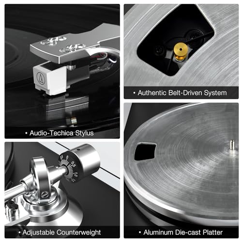 Plattenspieler Bluetooth mit Riemenantrieb Vinyl Schallplattenspieler 2 Geschwindigkeiten 33 oder 45 U/min mit Phono Vorverstärker Magnetkartusche und Gegengewicht Drahtlose Ausgangskonnektivität