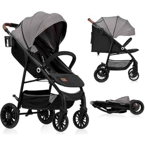 LIONELO Zoey Kinderwagen Buggy bis zu 15 kg, XXL Verdeck mit Sonnenschutz, Liegeposition, Fußstützenverstellung, EVA Schaumstoffräder, Moskitonetz, zusammenklappbar Grau