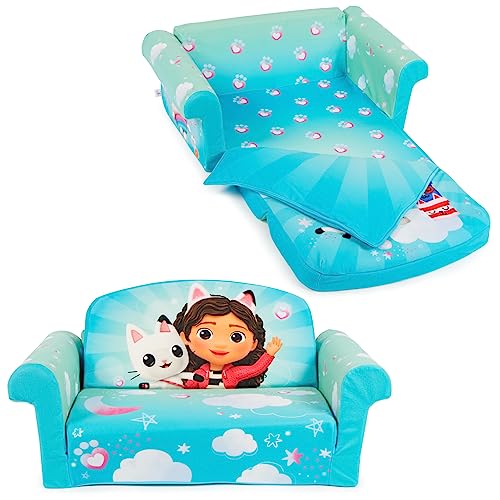 Marshmallow Furniture, Gabby's Dollhouse 3 in 1 Schlafsofa aus Schaumstoff für Kleinkinder mit angenähter Decke