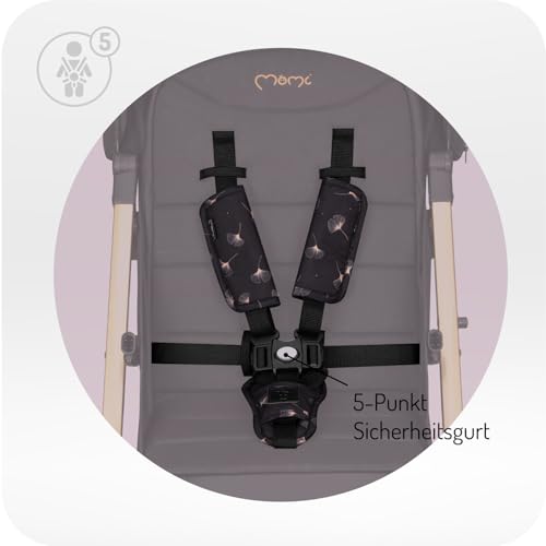 MoMi ESTELLE DAKAR Kinderwagen ab 6. Monat (bis 22 kg), klappbarer Buggy mit 5 Punkt Sicherheitsgurt, Einkaufskorb und Liegefunktion, Teleskop Stange zum Ziehen, steht nach dem Zusammenklappen Ginko