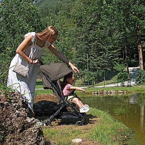 Foppapedretti Leichter Kinderwagen Ciao, für Kinder von 0 – 22 kg (0 – 4 Jahre), 1 Hand Verriegelung, Self Standing, verstellbare Rückenlehne, gedämpfte Räder, Gepäckträger, Aluminiumrahmen, Schwarz