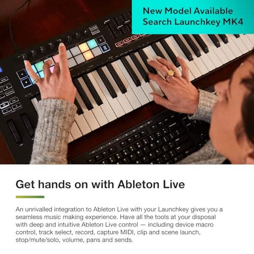 Novation Launchkey 49 [MK3] MIDI Controller Keyboard – Nahtlose Integration in Ableton Live. Akkordmodus, Skalenmodus und Arpeggiator. Sämtliche Software, die Sie für die Musikproduktion benötigen.