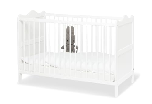 Pinolino Kinderbett Florentina Weiß 120 x 60 cm   Baby Kinderbett Gitterbett mit Lattenrost 3 Stufen Höhenverstellbar   Lackiertes Kiefernholz