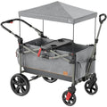 Busy Bee Faltbarer Wagon Kinderwagen für 2 Kinder, Push Pull Zusammenklappbarer Kinderwagen mit verstellbarem Lenker, abnehmbares Baldachin, 5 Punkt Gurt, stoßdämpfende Räder, Grau