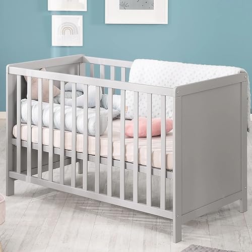 roba 2 in 1 Babybett 60 x 120 cm   Gitterbett &amp; Beistellbett 6 fach Höhenverstellbar   5 Schlupfsprossen   Holz grau / taupe