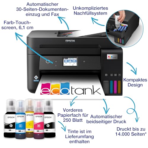 Epson EcoTank ET 4850 A4 Multifunktions Wi Fi Tintentankdrucker, mit einem im Lieferumfang enthaltenen Vorrat an Tinten bis zu 3 Jahren