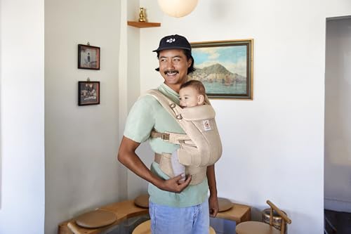 Ergobaby Omni Dream Babytrage für Neugeborene ab Geburt bis 20kg, 4 Positionen SoftTouch Cotton Ergonomische Babybauchtrage Rückentrage Baby Tragetasche, Natural Dots