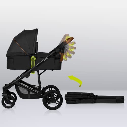 LIONELO Mari Tour 2 in 1 Kinderwagen bis 22kg mit Babywanne verstellbare Rückenlehne Zusammenklappbar 5 Punkt Gurt Große 360 geländegängige Räder dreifache Dämpfung Verdeck XXL Buggy Baby Stroller