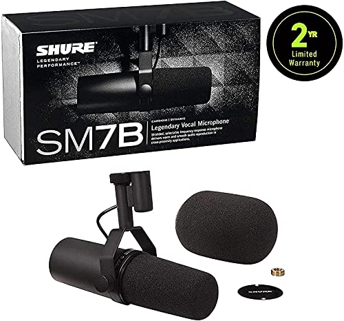 Shure SM7B Dynamisches Gesangsmikrofon für Rundfunk, Podcast und Aufnahmen, XLR Studiomikrofon für Musik und Sprache, breiter Frequenzbereich, Warmer und weicher Klang   Schwarz