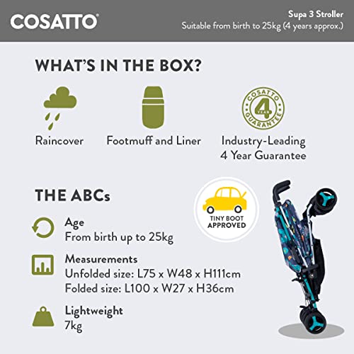 Cosatto Supa 3 Pushchair – Lightweight Stroller from Birth to 25kg   Compact Fold, Shopping Basket, Footmuff (Dragon Kingdom)