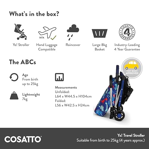 COSATTO Yo! Reisekinderwagen   Leicht, kompakt, klappbar von Geburt an bis 25 kg   flugzeugtauglich, einfaches Zusammenklappen mit einer Hand, großer 8 kg Einkaufskorb mit Regenschutz (Silhouette)