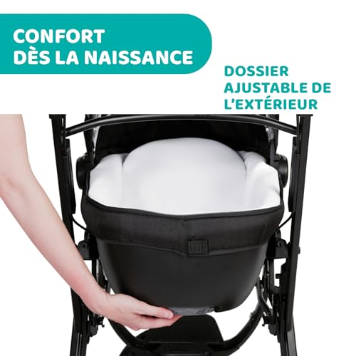 Chicco Activ3 Kinderwagenaufsatz, geräumig und gepolstert, für Activ3 Kinderwagen, mit Belüftungssystem, verstellbare Rückenlehne, für die ersten Tage des Lebens des Babys, schwarz