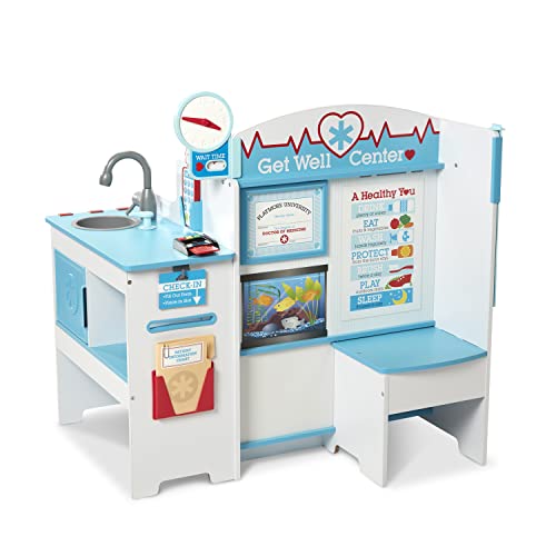 Melissa &amp; Doug Werde gesund Arzt Aktivitätenzentrum aus Holz – Warteraum, Untersuchungsraum, Empfangsbereich | Holzspielzeug | Rollenspielzeug | Montessori | 3  | Geschenk für Jungs oder Mädchen
