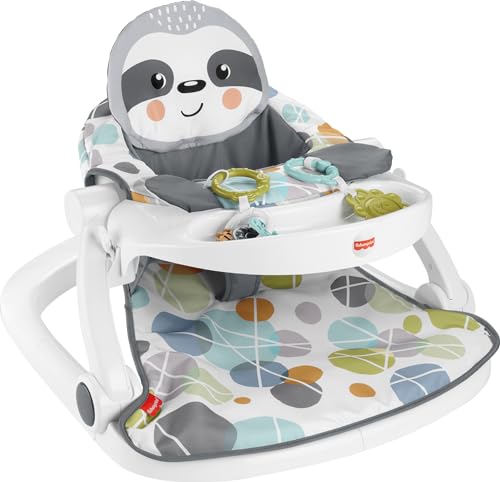 Fisher Price Tragbarer Babystuhl Sit Me Up Bodensitz mit Snack Tablett, Entwicklungsspielzeug &amp; waschbarem Sitzpolster, süßes Faultier