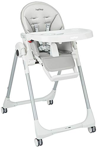 Peg Perego Prima Pappa Follow Me   Ice   Hochstuhl mit Baby Liegefunktion und 4 Doppelrollem mit Bremsen, Lederimitat Bezug, grau