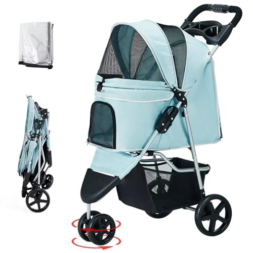Joyfultails Hundewagen Hundebuggy Bis 15kg, Faltbarer Hundewagen mit Aufbewahrungskorb, Netzfenster, Hundetrolley für Kleine und Mittle Hunde Regenschutzabdeckung Jogger Katzenbuggy für Hunde Katzen