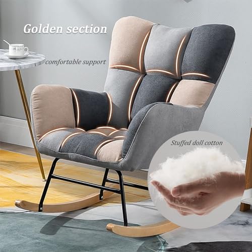 JIAOCKJIAO Schaukelstuhl for Kinderzimmer, Gepolsterte Rocking Chair aus Baumwollleinen, Sessel mit Beinen aus Massivholz, Moderner Schaukelsessel mit Rückenlehne, for Wohnzimmer, Schlafzimmer (Color