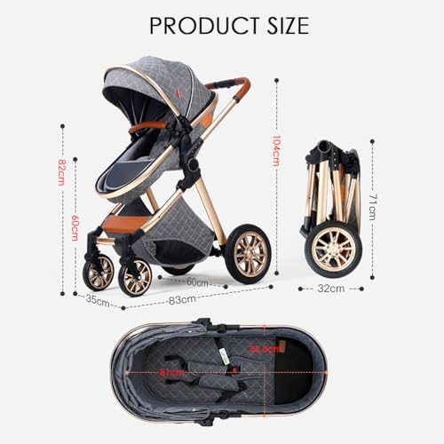 YCKEGEW 2 In 1 Konvertierbarer Baby Kinderwagen Bassinet Kinderwagen,Stoßsicherer Luxus Kinderwagen Für Neugeborene Und Kleinkinder, Hochformatiger Sitz Baby Buggy (Color : Khaki)