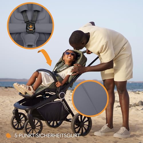 LIONELO MIKA PLUS 2 in 1 Buggy 0 48 Monate bis 22 kg Babywanne bis 9 kg, Rückenlehne und Füße verstellbar, AiryDots,Dämpfung, 360° drehbare PU Räder, XXL Verdeck