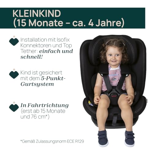 Chicco Kindersitz Mokita I Size, mit Isofix System, für Kinder zwischen 76 und 150 cm Körpergröße, verwendbar ab 15 Monaten, inklusive Einsatz, Schwarz