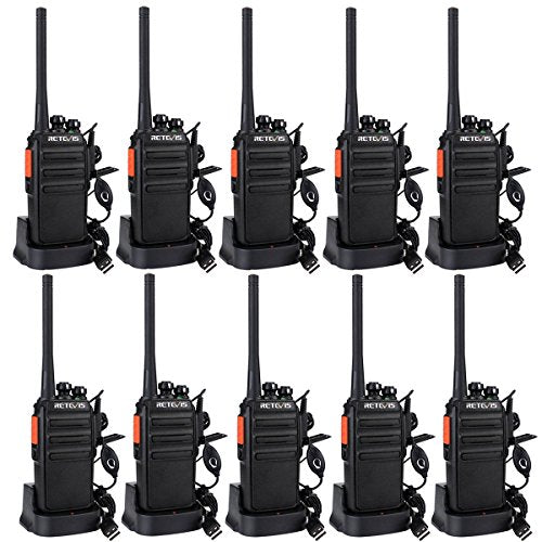 Retevis RT24 Plus Funkgerät Set, Walkie Talkie PMR Lizenzfrei Profi, 16 Kanäle Wiederauflabar USB Ladeschale,Walkie Talkie 10er Set mit Headset für Schule,Transport(10 STK, Schwarz)