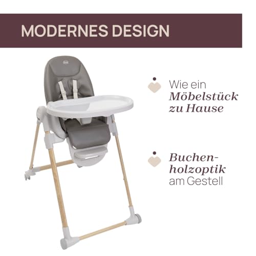 Chicco Polly Armonia, Kinderhochstuhl für Babys von der Geburt bis 40 kg, Hochstuhl mit verstellbarer Höhe und Fußstütze, Kompakt verstaubar, Modernes Design
