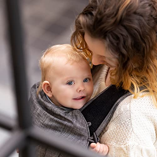 Hoppediz Babytrage Bondolino Plus, Komforttrage ab Geburt, Bauchtrage und Rückentrage, gratis Aufbewahrungsbeutel, bebilderter Trageanleitung, Denim schwarz