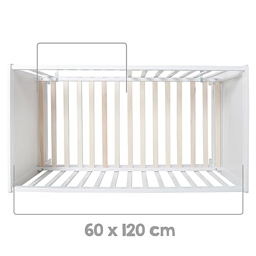roba 2 in 1 Babybett 60 x 120 cm   Gitterbett &amp; Beistellbett 6 fach Höhenverstellbar   5 Schlupfsprossen   Holz weiß