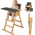 VILHA Premium Klapp Treppenhochstuhl, Baby Hochstuhl aus Holz Highchair ab 6 Monaten, der praktische Baby Treppenhochstuhl mit 3 Punkt Gurt, Platzsparend Kinderstuhl Holz 103 (Natur Anthrazit)