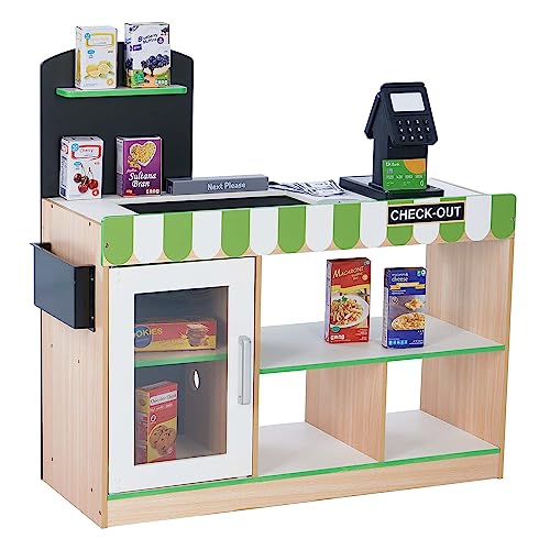 Teamson Kids Austin Holz Lebensmittelladen Für Kinder Mit 26 Teiliges Zubehör Supermarkt Einkaufs Fantasiespielzeug Mit Fließband TD 13206B