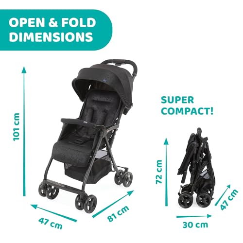 Chicco OHlalà 3 Ultra Leichtgewicht Kinderwagen von Geburt bis 15 kg, Liege  und Faltbuggy mit großem Einkaufskorb, Kompakt, Regenschutz und Ausziehbares Verdeck