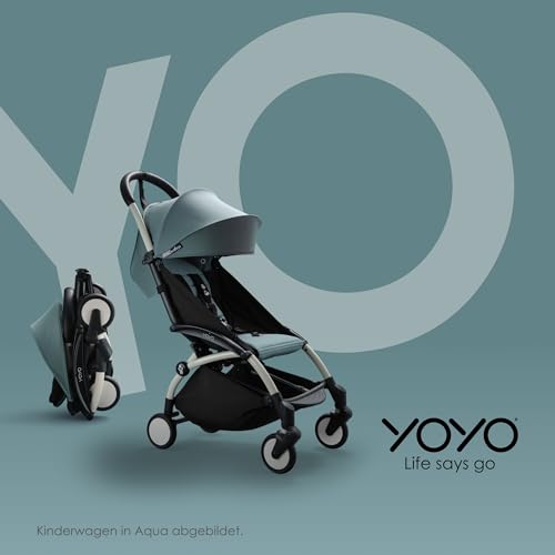 BABYZEN YOYO2 Kinderwagen (Kinderwagengestell White und 6  Textile Set Stone)   Inklusive Gurt, Rückenlehne, Verdeckbügel, Schultergurt, Aufbewahrungstasche, Sitzpolster und farbgleichem Verdeck