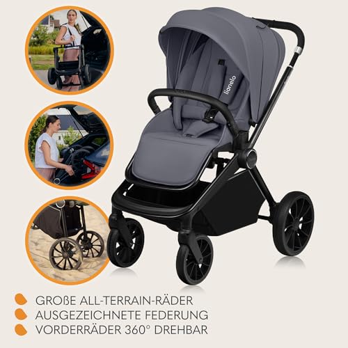 LIONELO MIKA PLUS 2 in 1 Buggy 0 48 Monate bis 22 kg Babywanne bis 9 kg, Rückenlehne und Füße verstellbar, AiryDots,Dämpfung, 360° drehbare PU Räder, XXL Verdeck