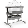 Maydolly Baby Beistellbett Babybetten 3 in 1 Reisebett Babybett mit weich Matratze und Moskitonetz verstellbares und tragbares Zustellbett für Kleinkinder Grau