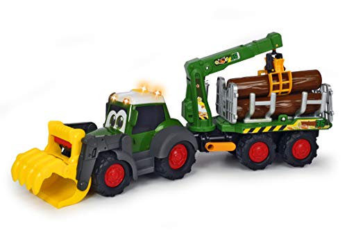 Dickie Toys ABC Fendt Forester, Spielzeugbagger mit Anhänger, mechanische Kralle über Griff zu betätigen, Baumstämmen, Licht &amp; Sound, inkl. Batterien, 65 cm lang, grün