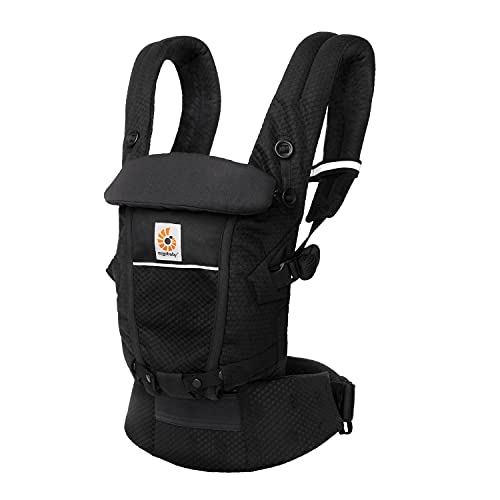 Ergobaby Adapt Babytrage für Neugeborene ab Geburt, 3 Positionen SoftFlex Mesh Ergonomische Babybauchtrage Rückentrage Baby Tragetasche, Onyx Black