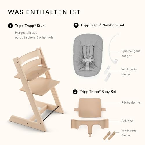 Stokke Tripp Trapp Hochstuhl, Storm Grey (inklusive Stuhl &amp; Baby Set2) mit Newborn Set   Sicheres, verstellbares, ergonomisches Design
