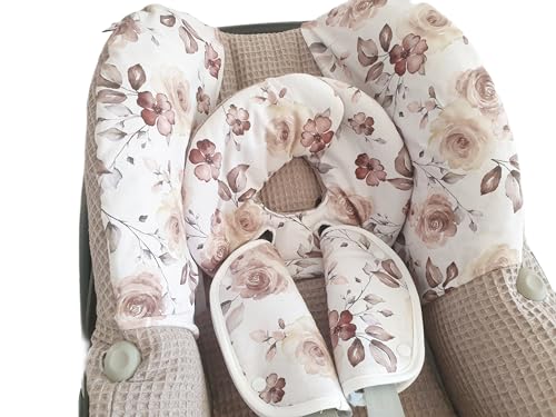 Babyschalenbezug Sommerbezug Maxi Cosi Pebble oder Cabriofix Rosen beige (Komplettset)