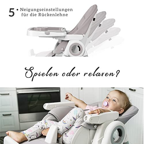 Sweety Fox Hochstuhl Baby mit Liegefunktion   Verstehllbar und Klappbar, Kinderstuhl mit Sicherheitsgurt   Mitwachsender Kinderhochstuhl 6 Monaten bis 3 Jahren, max. 15 kg   Grau