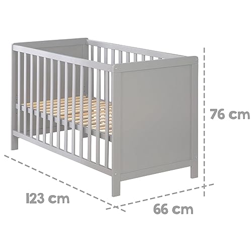 roba 2 in 1 Babybett 60 x 120 cm   Gitterbett &amp; Beistellbett 6 fach Höhenverstellbar   5 Schlupfsprossen   Holz grau / taupe