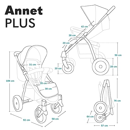 LIONELO Annet Plus Buggy bis 22 kg mit Liegefunktion, Kinderwagen klein zusammenklappbar mit Zubehör, Eva Schaum Räder, Moskitonetz, Fußdecke Getränkehalter, Korb