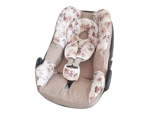 Babyschalenbezug Sommerbezug Maxi Cosi Pebble oder Cabriofix Rosen beige (Komplettset)